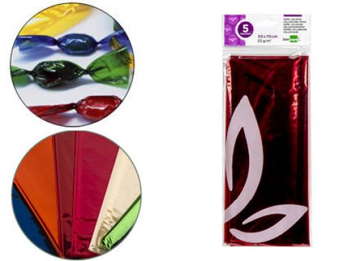 Papel celofane liderpapel 50x70 cm 22gr bolsa de 5 folhas vermelho , Liderpapel , 75024 , 8423473750241